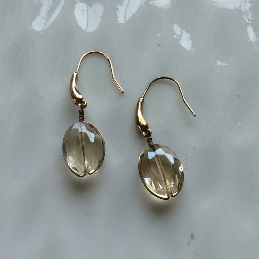 Gold crystal drop earrings on the wire. 3/$10